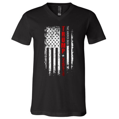 Donald Trump 2024 Take America Back American Flag V-Neck T-Shirt