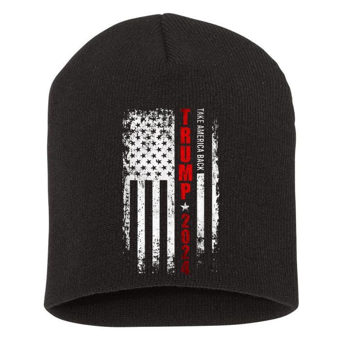 Donald Trump 2024 Take America Back American Flag Short Acrylic Beanie