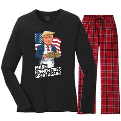 Donald Trump 2024 French Fry Make French Fries Great Again 2024 Magadonalds Women's Long Sleeve Flannel Pajama Set 