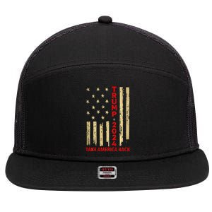 Donald Trump 2024 Take America Back American Flag 7 Panel Mesh Trucker Snapback Hat