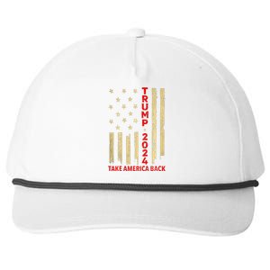 Donald Trump 2024 Take America Back American Flag Snapback Five-Panel Rope Hat