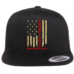 Donald Trump 2024 Take America Back American Flag Flat Bill Trucker Hat