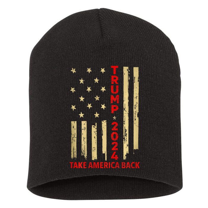 Donald Trump 2024 Take America Back American Flag Short Acrylic Beanie