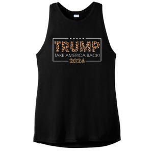 Donald Trump 2024 Take America Back Leopard Print Gift Women Ladies PosiCharge Tri-Blend Wicking Tank