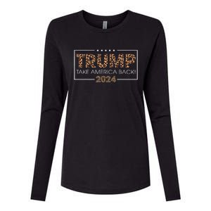 Donald Trump 2024 Take America Back Leopard Print Gift Women Womens Cotton Relaxed Long Sleeve T-Shirt