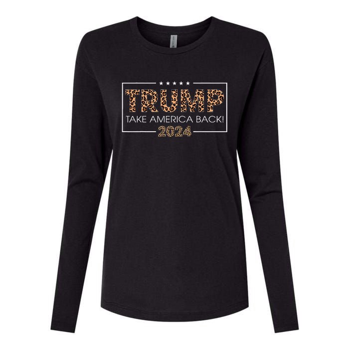 Donald Trump 2024 Take America Back Leopard Print Gift Women Womens Cotton Relaxed Long Sleeve T-Shirt