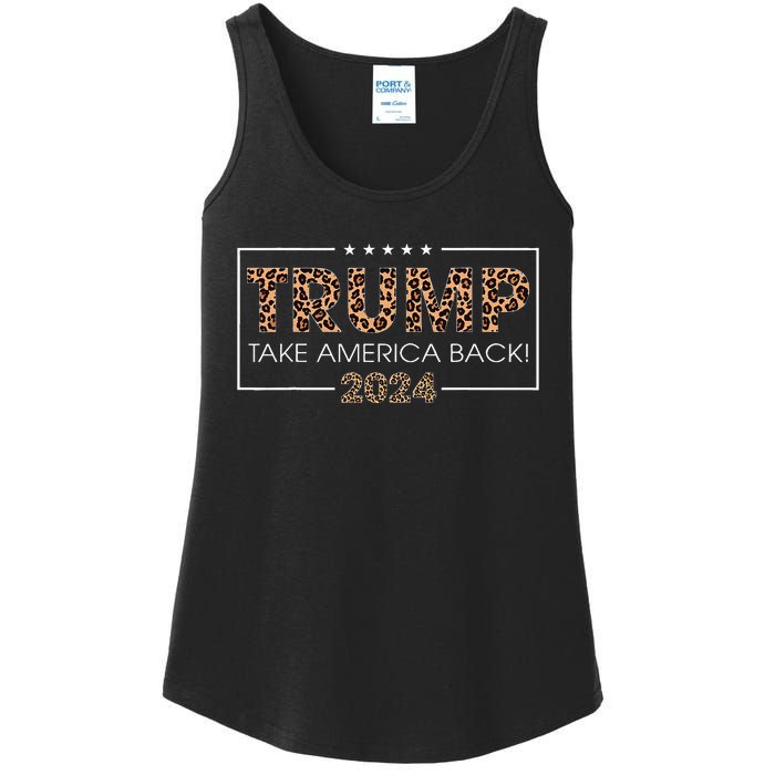 Donald Trump 2024 Take America Back Leopard Print Gift Women Ladies Essential Tank