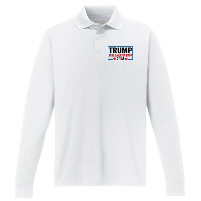 Donald Trump 2024 Take America Back Donald Trump 2024 Performance Long Sleeve Polo