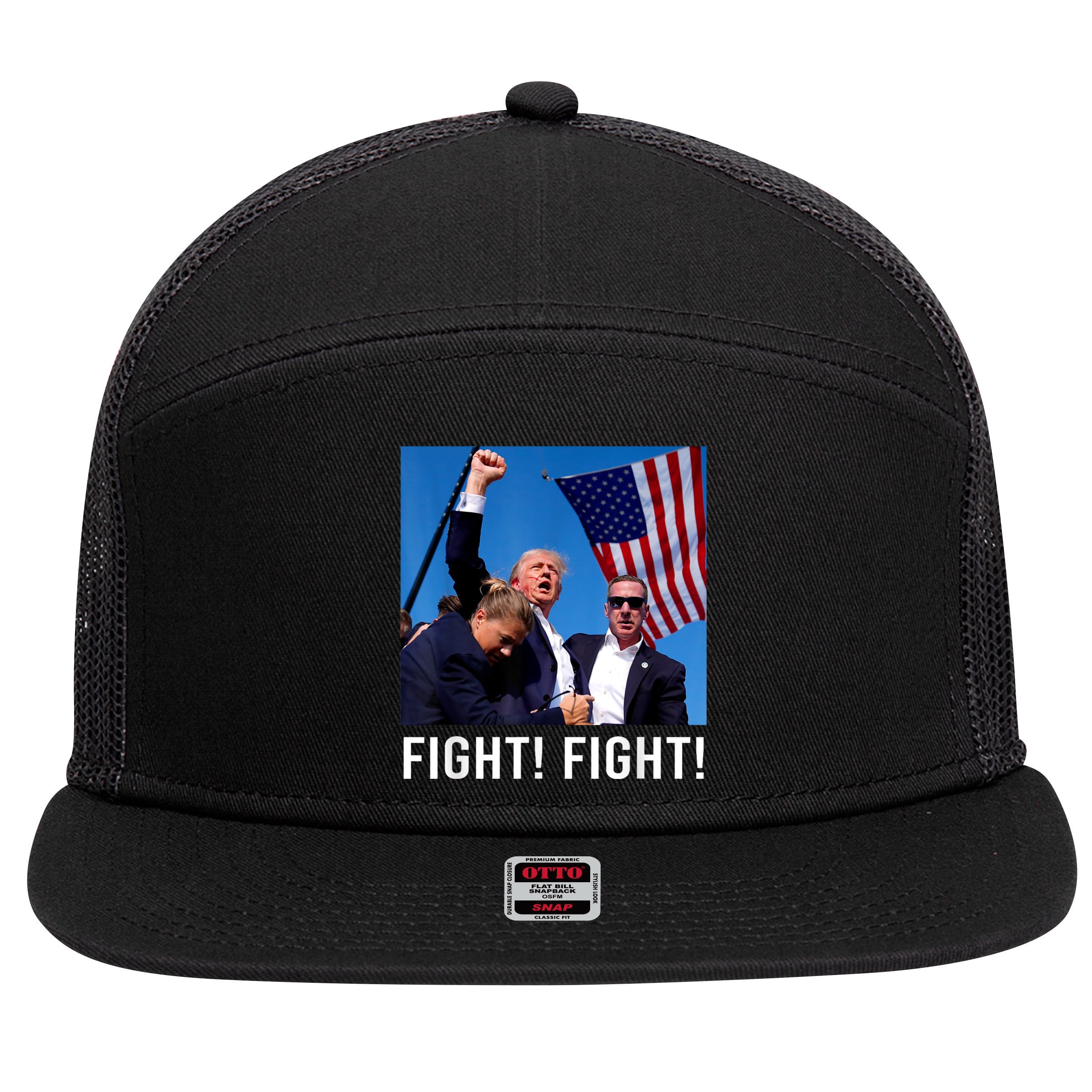 Donald Trump 2024 Survived Shot At Election Rally 7 Panel Mesh Trucker Snapback Hat