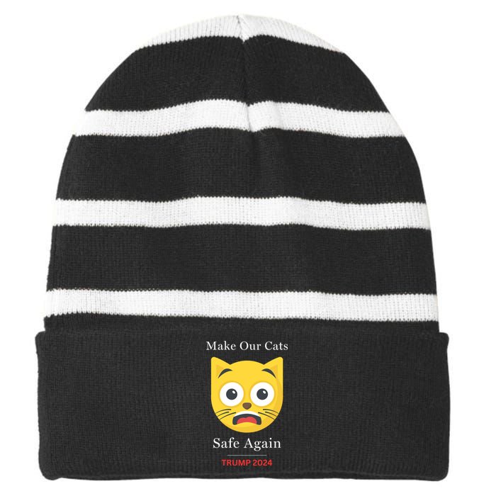 Donald Trump 2024 Funny Cat Conservative Maga Striped Beanie with Solid Band