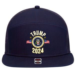 Donald Trump 2024 Presidential Seal 7 Panel Mesh Trucker Snapback Hat