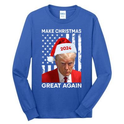 Donald Trump 2024 Make Christmas Great Again American Flag Cool Gift Tall Long Sleeve T-Shirt