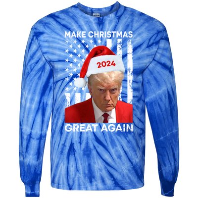 Donald Trump 2024 Make Christmas Great Again American Flag Cool Gift Tie-Dye Long Sleeve Shirt