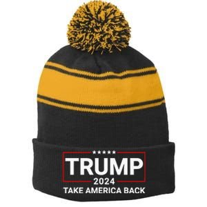 Donald Trump 2024 Take America Back Election The Return Stripe Pom Pom Beanie