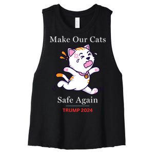 Donald Trump 2024 Funny Cat Conservative Maga Women's Racerback Cropped Tank