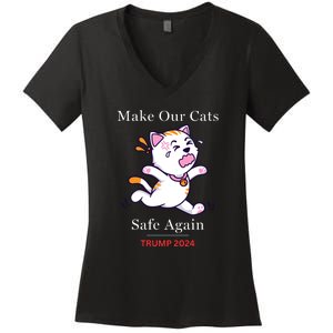 Donald Trump 2024 Funny Cat Conservative Maga Women's V-Neck T-Shirt