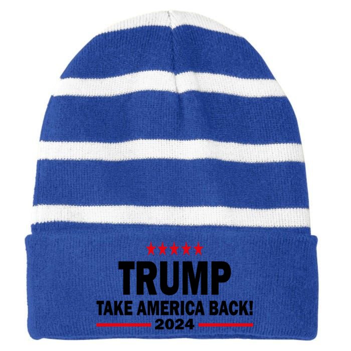 Donald Trump 2024 Take America Back Meaningful Gift Striped Beanie with Solid Band