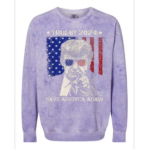 Donald Trump 2024 Save America Again American Flag Colorblast Crewneck Sweatshirt