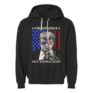 Donald Trump 2024 Save America Again American Flag Garment-Dyed Fleece Hoodie