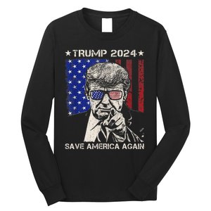 Donald Trump 2024 Save America Again American Flag Long Sleeve Shirt