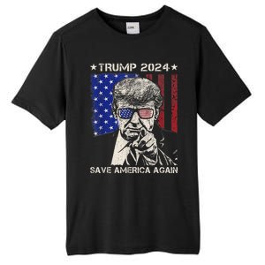 Donald Trump 2024 Save America Again American Flag Tall Fusion ChromaSoft Performance T-Shirt