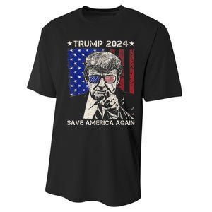 Donald Trump 2024 Save America Again American Flag Performance Sprint T-Shirt