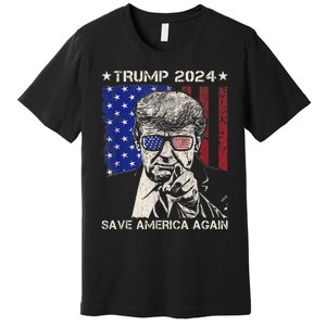 Donald Trump 2024 Save America Again American Flag Premium T-Shirt