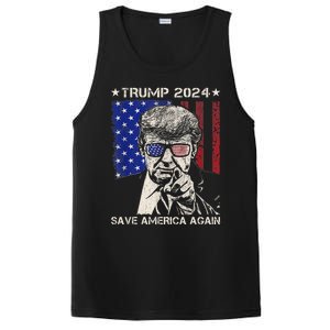 Donald Trump 2024 Save America Again American Flag PosiCharge Competitor Tank