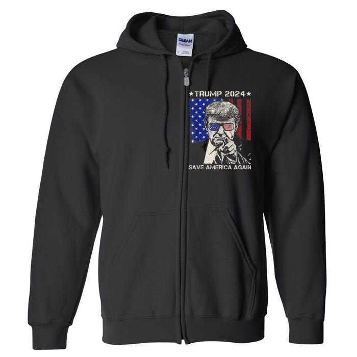 Donald Trump 2024 Save America Again American Flag Full Zip Hoodie