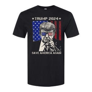 Donald Trump 2024 Save America Again American Flag Softstyle CVC T-Shirt