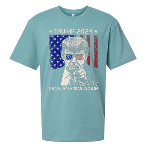 Donald Trump 2024 Save America Again American Flag Sueded Cloud Jersey T-Shirt