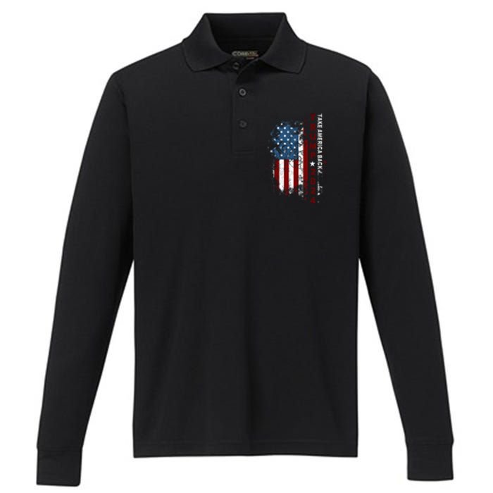 Donald Trump 2024 Take America Back American Flag Patriotic Performance Long Sleeve Polo