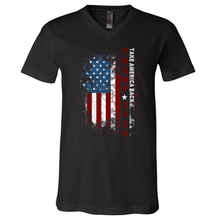 Donald Trump 2024 Take America Back American Flag Patriotic V-Neck T-Shirt