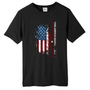 Donald Trump 2024 Take America Back American Flag Patriotic Tall Fusion ChromaSoft Performance T-Shirt