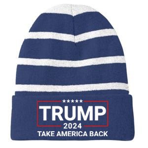 Donald Trump 2024 Take America Back Election The Return 7625 Striped Beanie with Solid Band