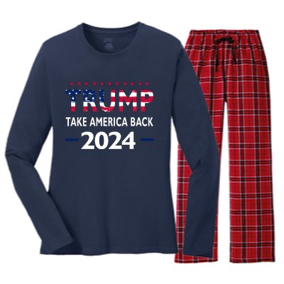 Donald Trump 2024 Take America Back Election The Return Women's Long Sleeve Flannel Pajama Set 