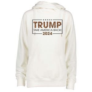 Donald Trump 2024 Take America Back Leopard Print Gift Womens Funnel Neck Pullover Hood