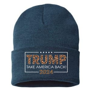 Donald Trump 2024 Take America Back Leopard Print Gift Sustainable Knit Beanie