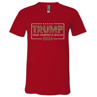 Donald Trump 2024 Take America Back Leopard Print Gift V-Neck T-Shirt