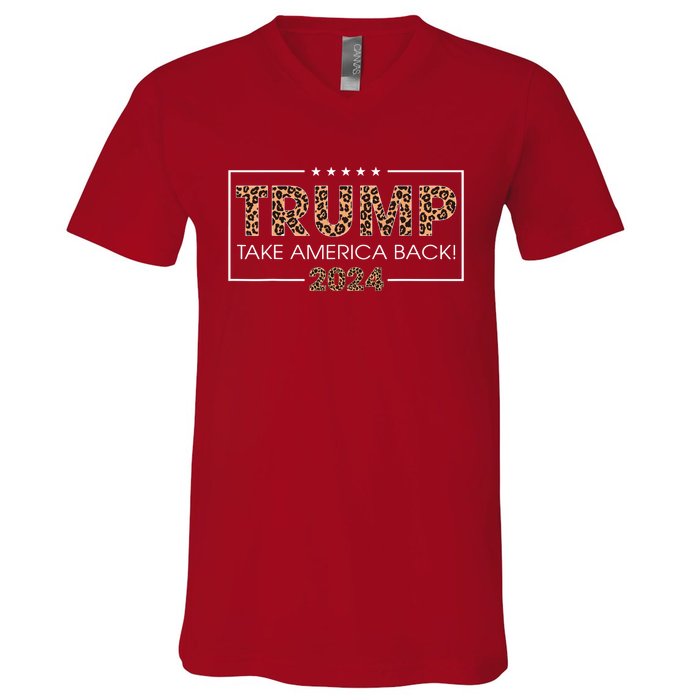 Donald Trump 2024 Take America Back Leopard Print Gift V-Neck T-Shirt