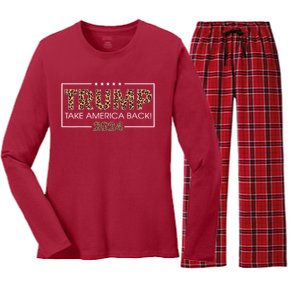 Donald Trump 2024 Take America Back Leopard Print Gift Women's Long Sleeve Flannel Pajama Set 