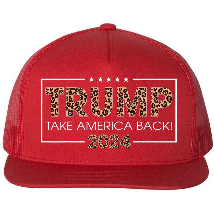 Donald Trump 2024 Take America Back Leopard Print Gift Flat Bill Trucker Hat