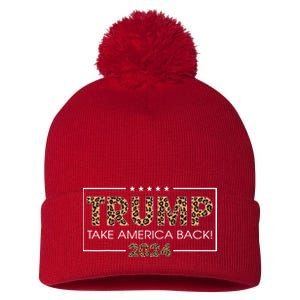 Donald Trump 2024 Take America Back Leopard Print Gift Pom Pom 12in Knit Beanie