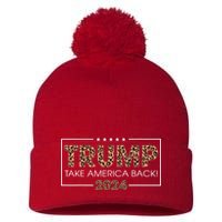 Donald Trump 2024 Take America Back Leopard Print Gift Pom Pom 12in Knit Beanie