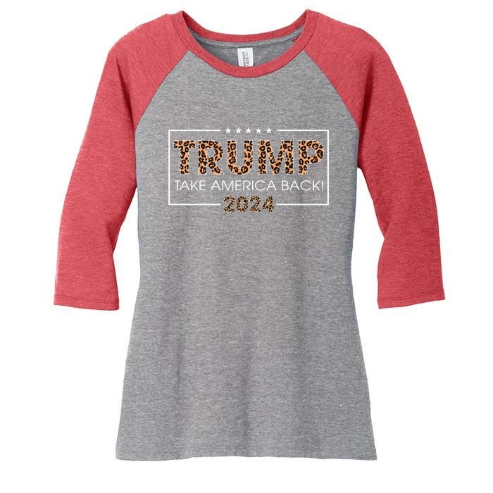 Donald Trump 2024 Take America Back Leopard Print Gift Women's Tri-Blend 3/4-Sleeve Raglan Shirt