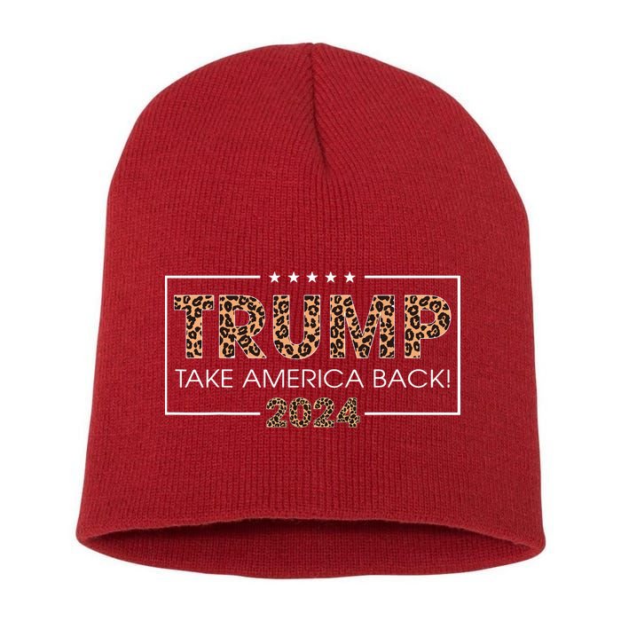 Donald Trump 2024 Take America Back Leopard Print Gift Short Acrylic Beanie