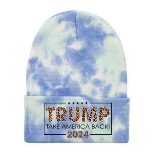 Donald Trump 2024 Take America Back Leopard Print Gift Tie Dye 12in Knit Beanie