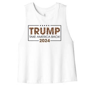 Donald Trump 2024 Take America Back Leopard Print Gift Women's Racerback Cropped Tank