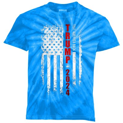 Donald Trump 2024 Take America Back American Flag Patriotic Kids Tie-Dye T-Shirt