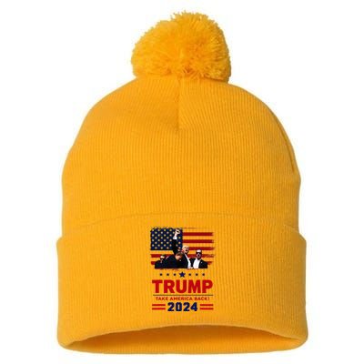 Donald Trump 2024 Survived Shot At Election Rally Pom Pom 12in Knit Beanie